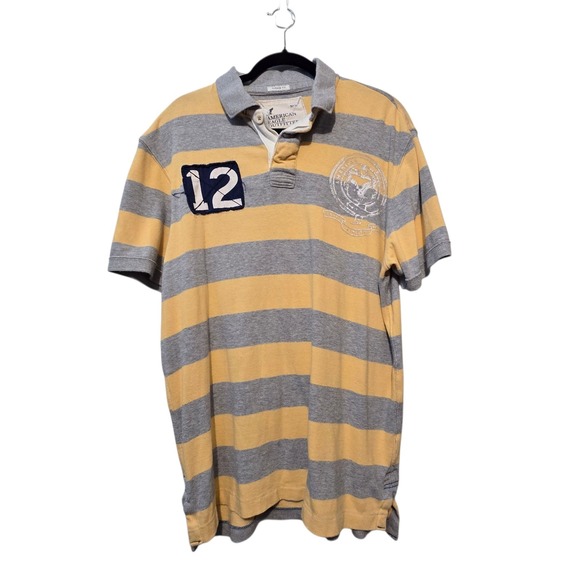American Eagle Outfitters Other - Vtg 90s Y2K American Eagle Polo Shirt Mens XL Yellow Stripes Patch Preppy Grunge